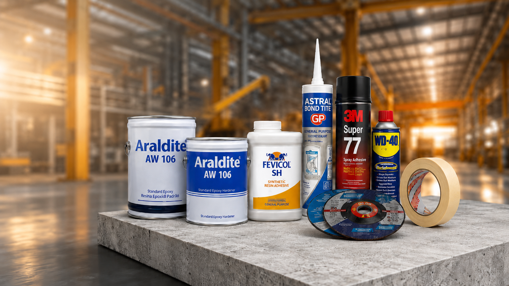 Industrial adhesive, sealant, tape and abrasive products